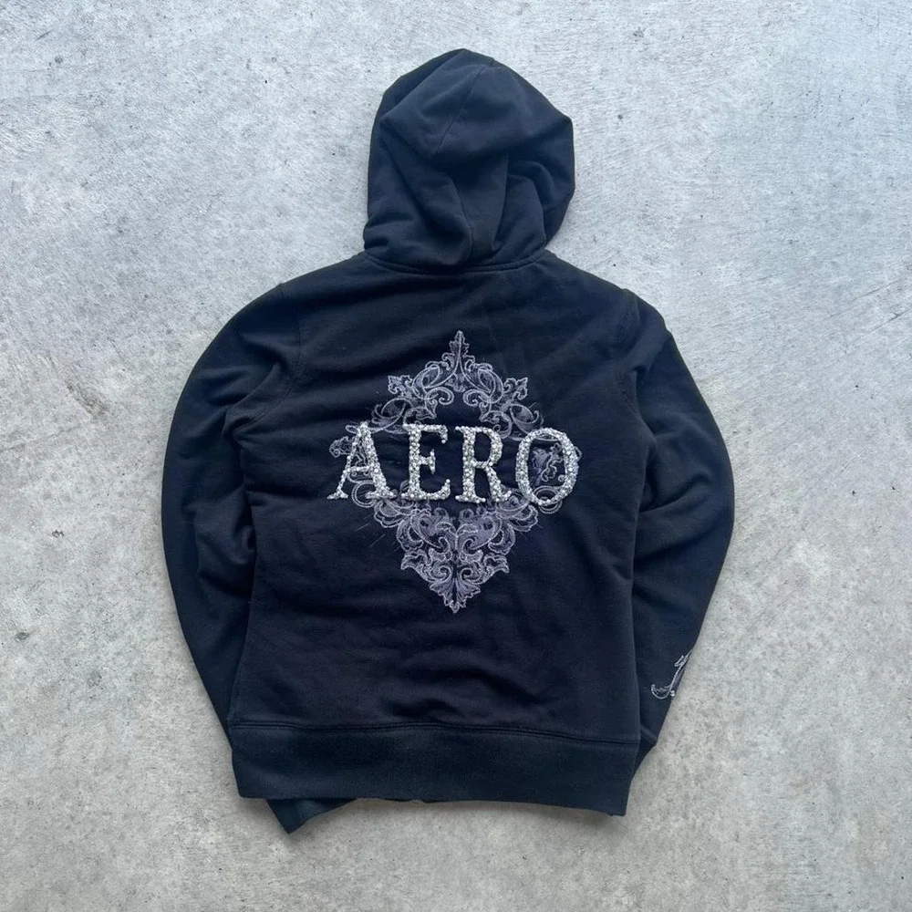 Black Aeropostale zip-up hoodie essential with embroidery - Picture 6 of 8